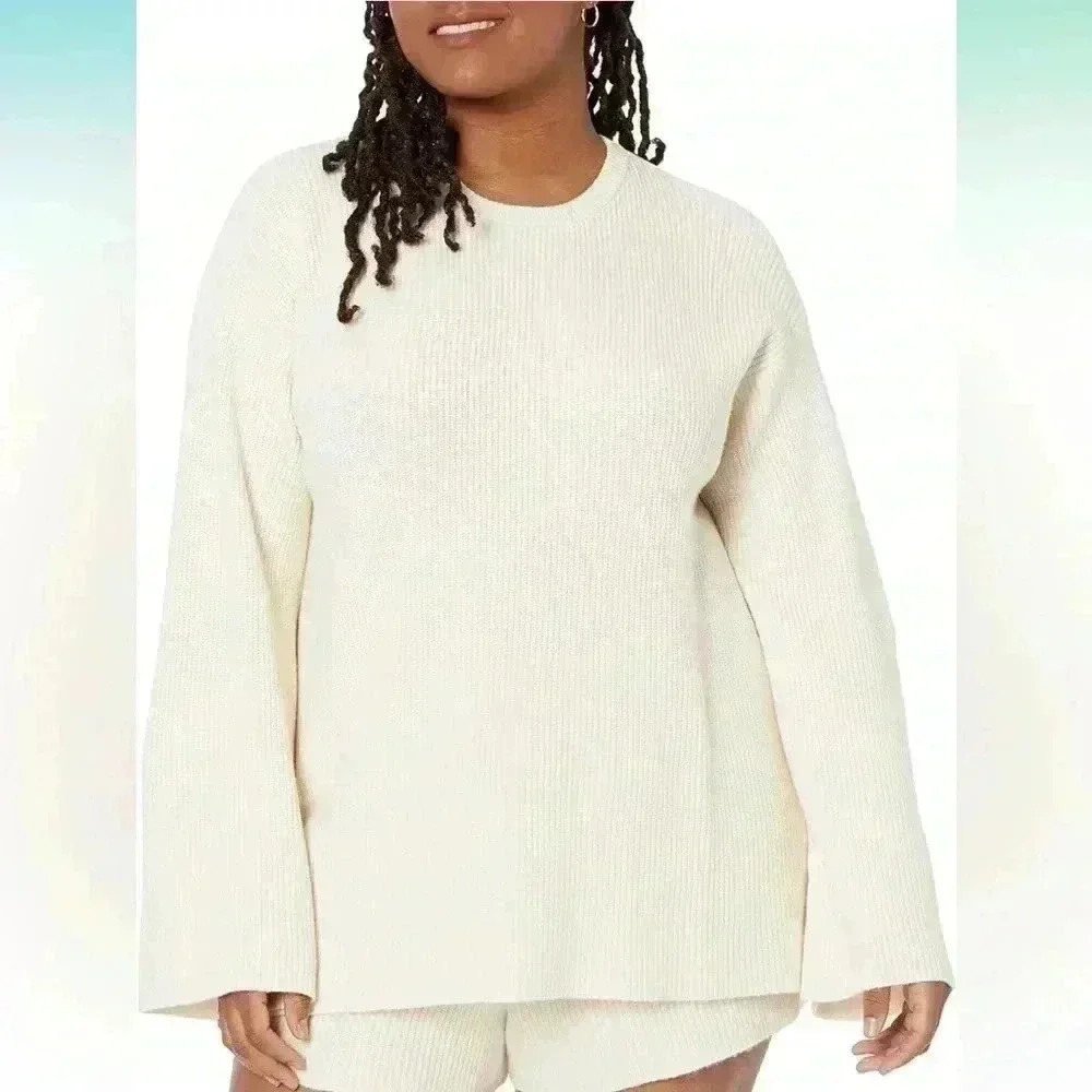 The Drop Women's Alice Crew-Neck Back-Slit Ribbed Pullover Sweater